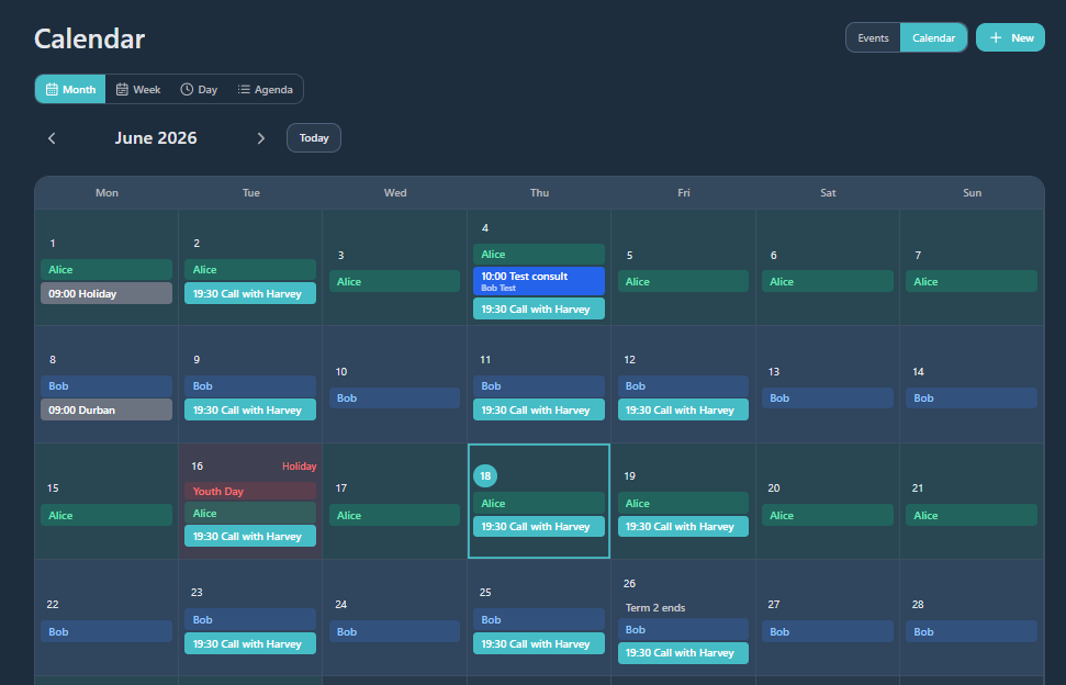 Jointly shared calendar on the web app